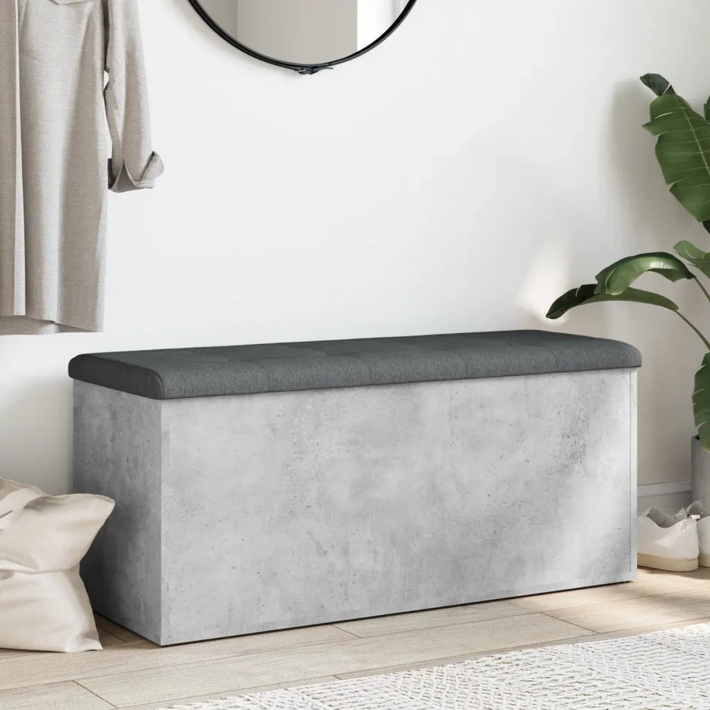 Panca Portaoggetti-Sgabello-Panca con Contenitore Grigio Cemento 102x42x45cm Legno Multistrato