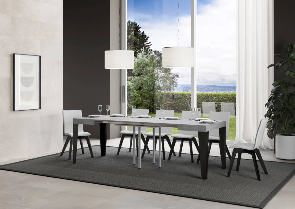 Tavolo allungabile 90x90/246 cm Flaris Cemento telaio Antracite