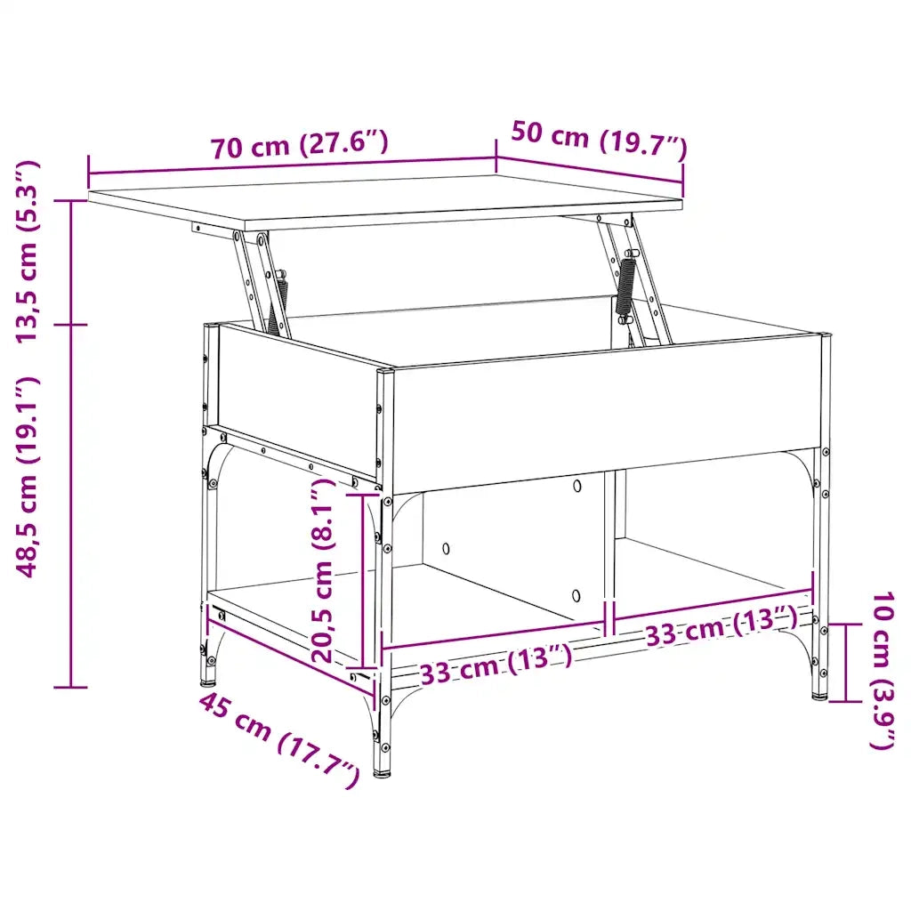 Tavolino Salotto Rovere Marrone 70x50x50cm Multistrato Metallo