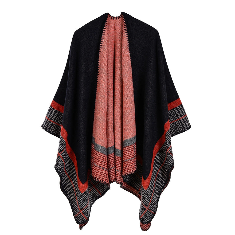 Sciarpa calda da donna a righe, piccola e quadrata, in cashmere e acrilico.