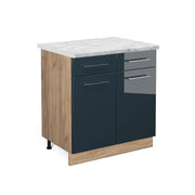 Mobiletto base per cucina Fame-Line Blu scuro lucido/Rovere dorato 80 cm, PL Marmo Vicco