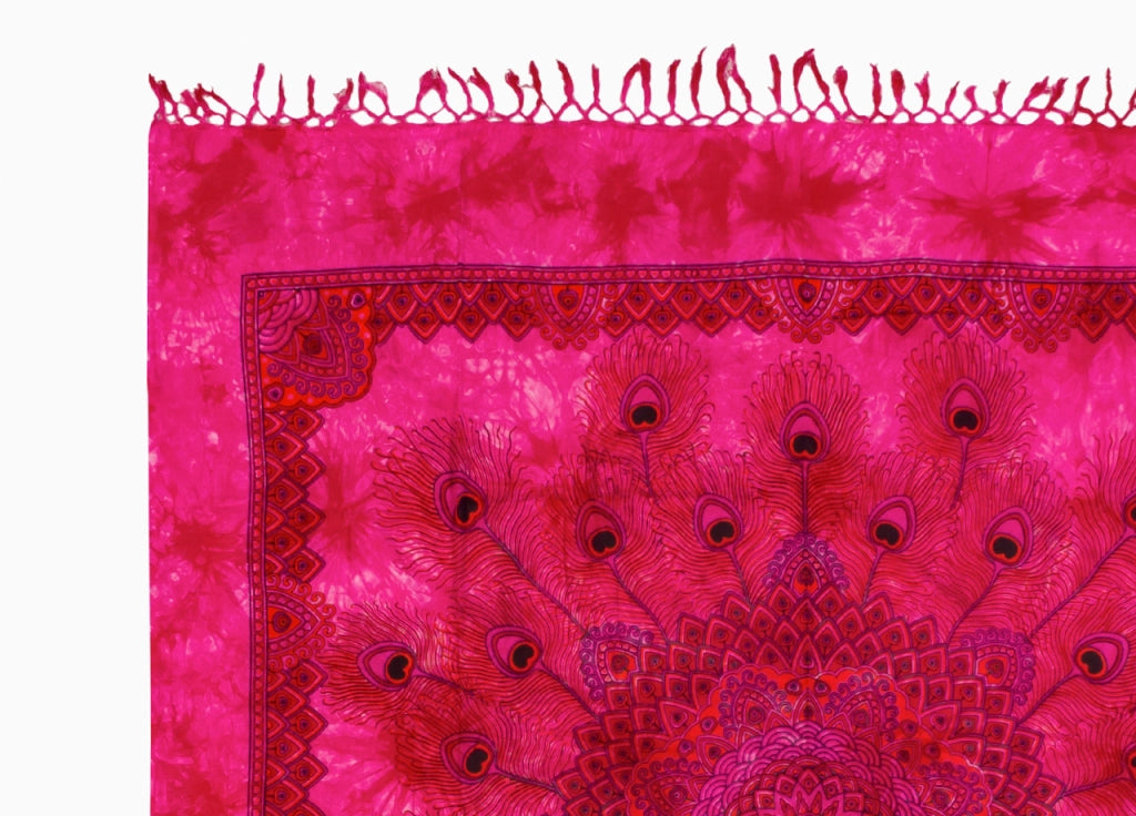 Telo Mare Spiaggia Grande Antisabbia Parasole Modello Batik Piuma - Piuma - Fucsia