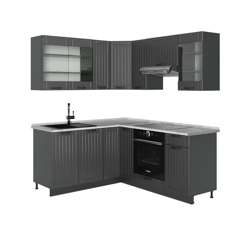 Cucina angolare completa Fame-Line Grigio scuro/Antracite 190 x 60 cm, PL Marmo Vicco