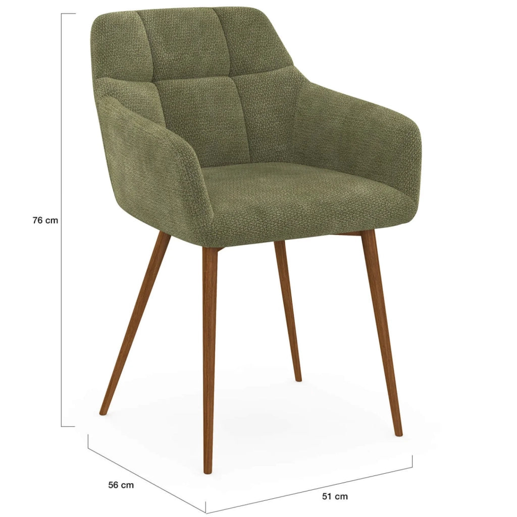IDMarket - Set di 2 sedie GINA in tessuto di ciniglia verde con gambe effetto noce