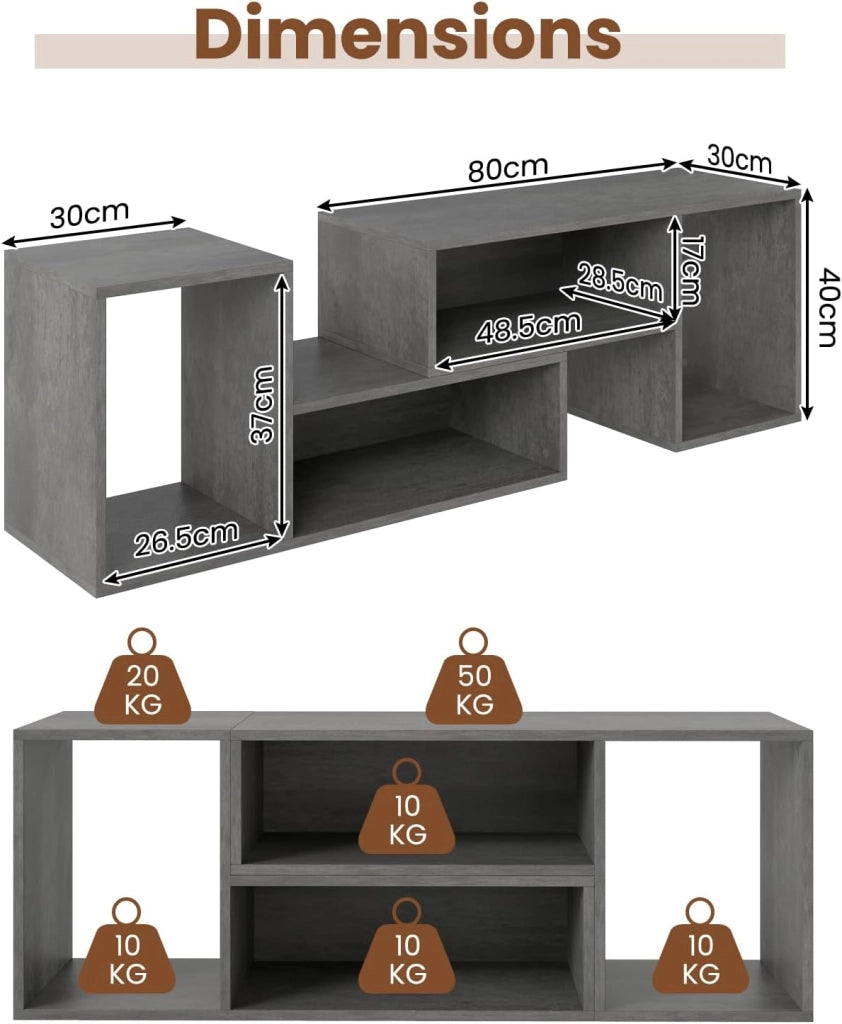 Mobile TV Combinato con Ripiani Aperti, Mobile per TV 2 Pezzi in MDF 50-60 Pollici, Mobile TV in Legno per Soggiorno Camera e Ufficio, 110-134,5 X 30 X 43 CM (Grigio)