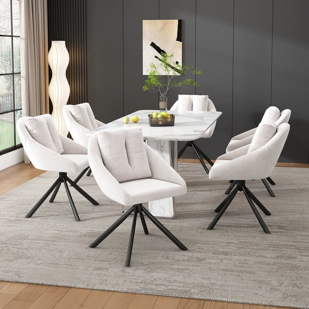 Sedia da pranzo girevole 360° set di 2 con supporto ergonomico in velluto beige