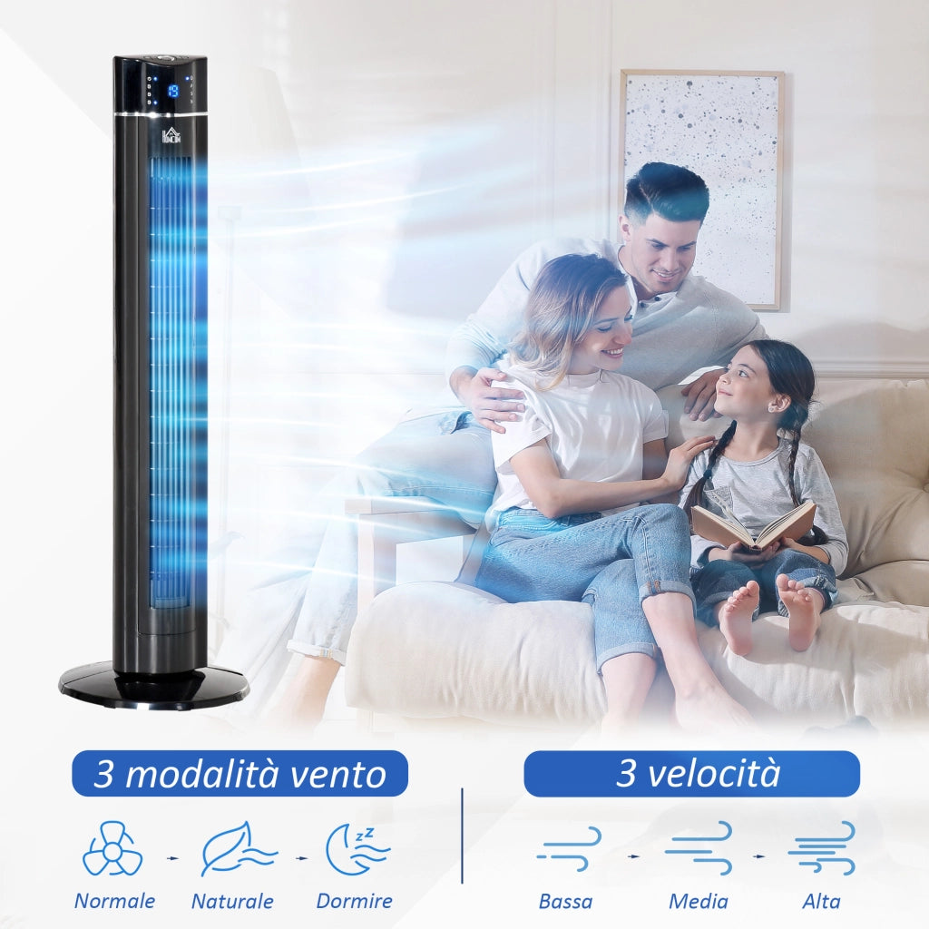Ventilatore a Colonna 60W con 3 Velocit¨¤, 3 Modalit¨¤ e Timer 8h, in ABS, ?32x106.8 cm, Nero