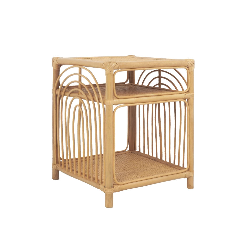 Set 2 comodini in rattan 1 vano portaoggetti, marrone naturale