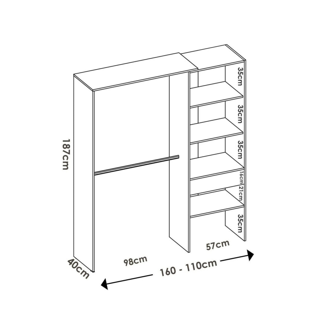 Guardaroba Fauno, Struttura per cabina armadio, Mobile appendiabiti aperto, 160x40h187 cm, Rovere