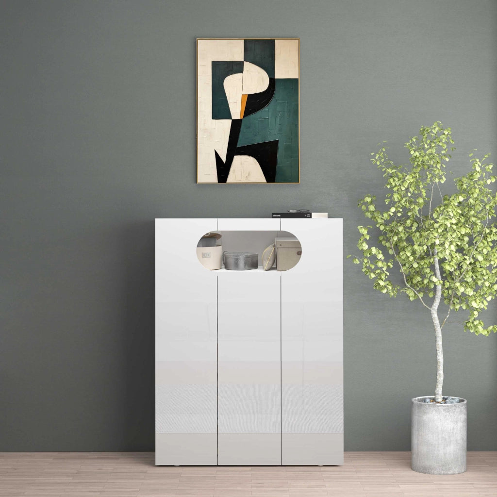 WHOUS Armadio portascarpe REAL a 3 ante e 11 ripiani bianco lucido 90x38x120 cm