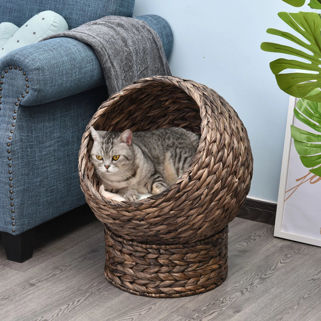 Cuccia per gatti in giacinto d'acqua con cuscino ¨C Xylo ¨C 50x42x60 cm, marrone e beige