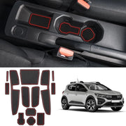 Materassini antislip per Dacia Sandero 3 Sandero Stepway 3 2021-2024, tappetini in gomma per console centrale, tappetini per portiere, supporto per tazza, materassini antislip per Dacia Sandero (rosso)