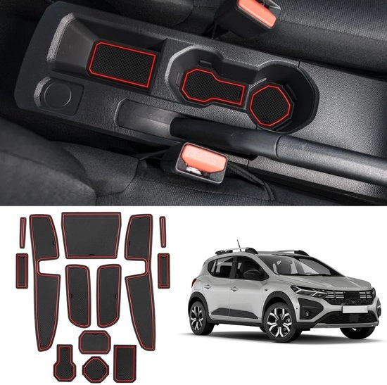 Materassini antislip per Dacia Sandero 3 Sandero Stepway 3 2021-2024, tappetini in gomma per console centrale, tappetini per portiere, supporto per tazza, materassini antislip per Dacia Sandero (rosso)