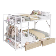 Letto a castello 140×200 cm 2 posti con 2 cassetti; mensole; LED e barra appendiabiti; senza materasso; bianco