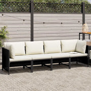 Divano da Giardino a 4 Posti con Cuscini-Sofa da Giardino-Divano da esterno Nero in Polyrattan 171074