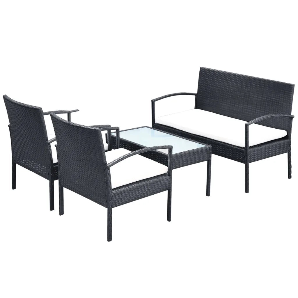 Set Divani da Giardino 4 pz con Cuscini in Polyrattan Nero 42673