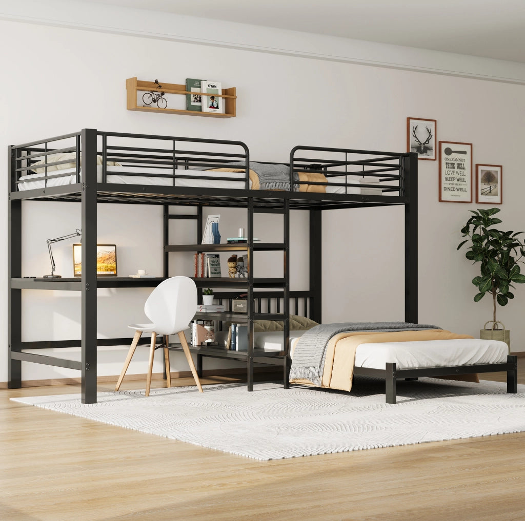 Letto a soppalco 90x200 cm con scrivania e prese USB Type-C
