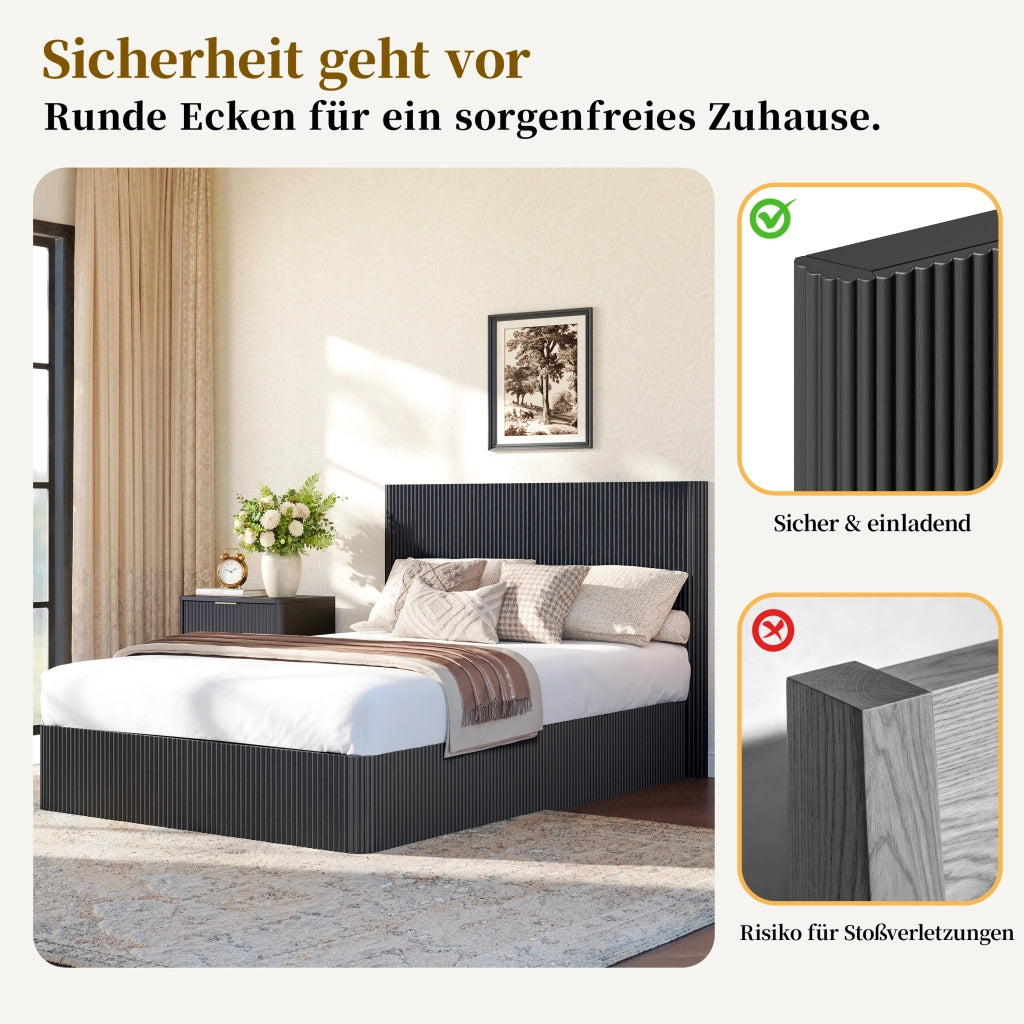 Letto contenitore 140 × 200 cm con sollevamento idraulico, ampio vano, struttura stabile, senza materasso, nero