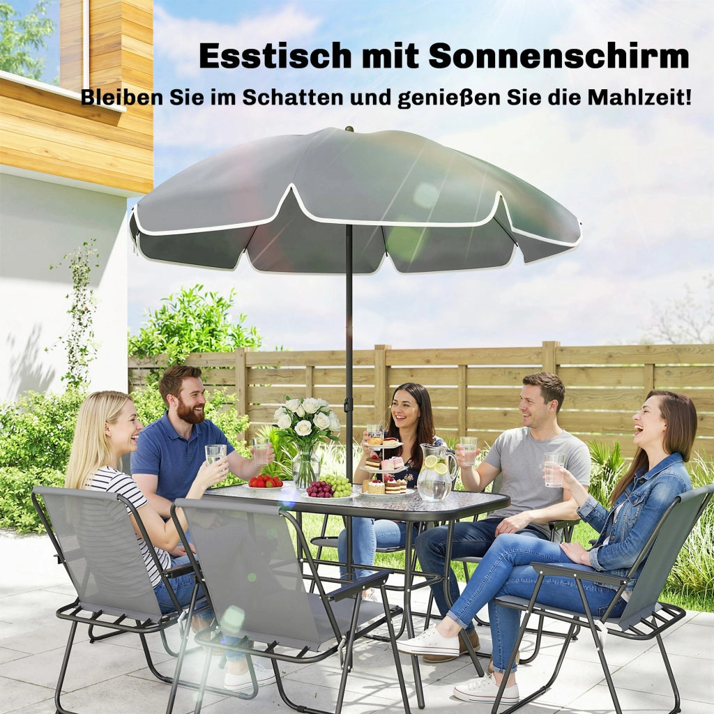 Set Giardino con Tavolo Vetro e 6 Sedie Pieghevoli ¨C zephmum ¨C Grigio 119x68cm