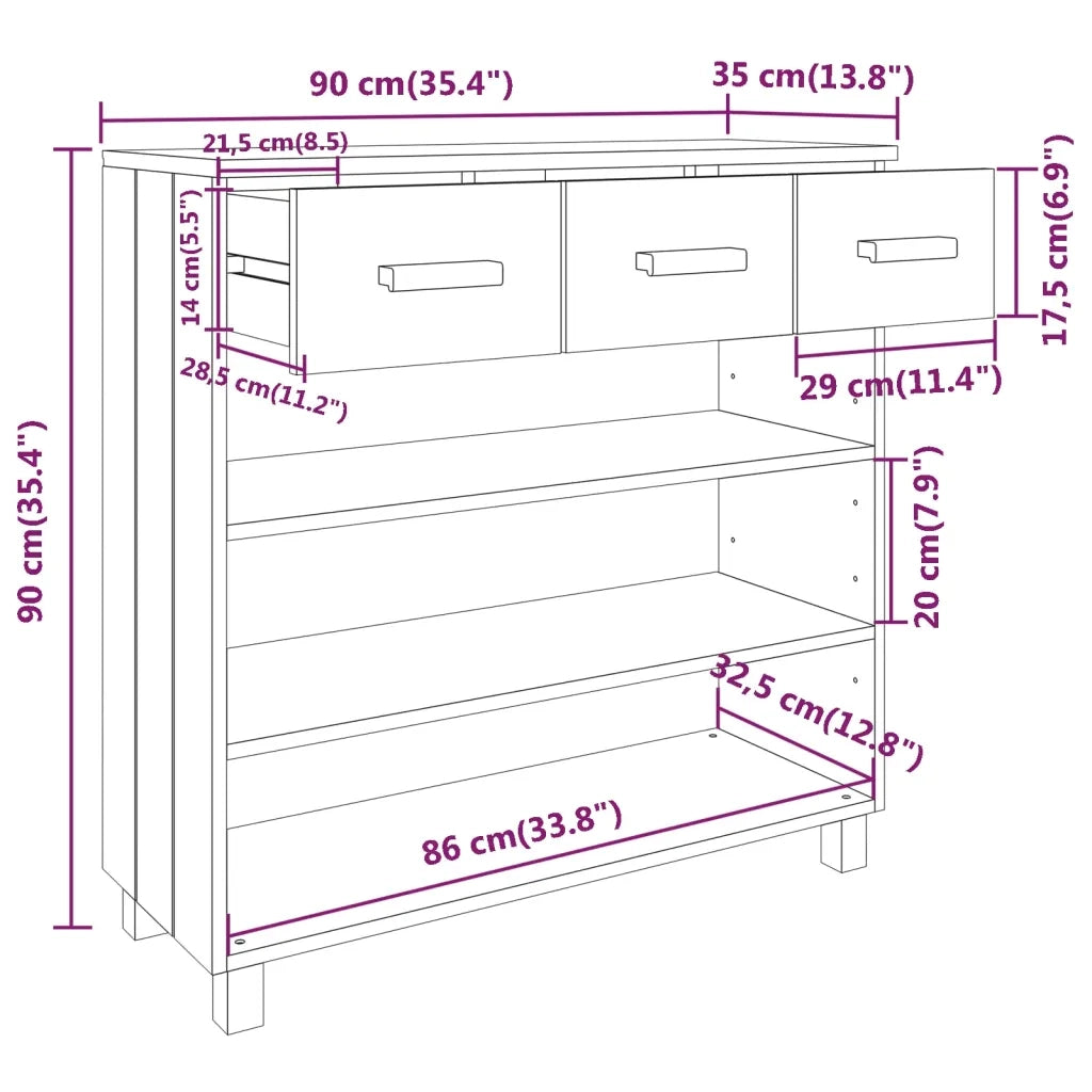 Consolle | Tavolo d'Ingresso HAMAR Grigio Scuro 90x35x90 cm Legno Massello di Pino