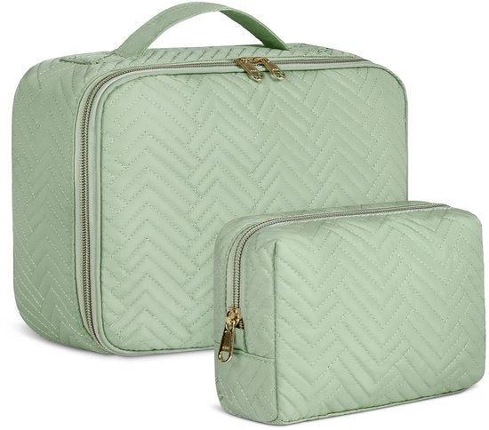Borsa cosmetici per donne, 2 pezzi, acqua resistente, grande, nera (verde)