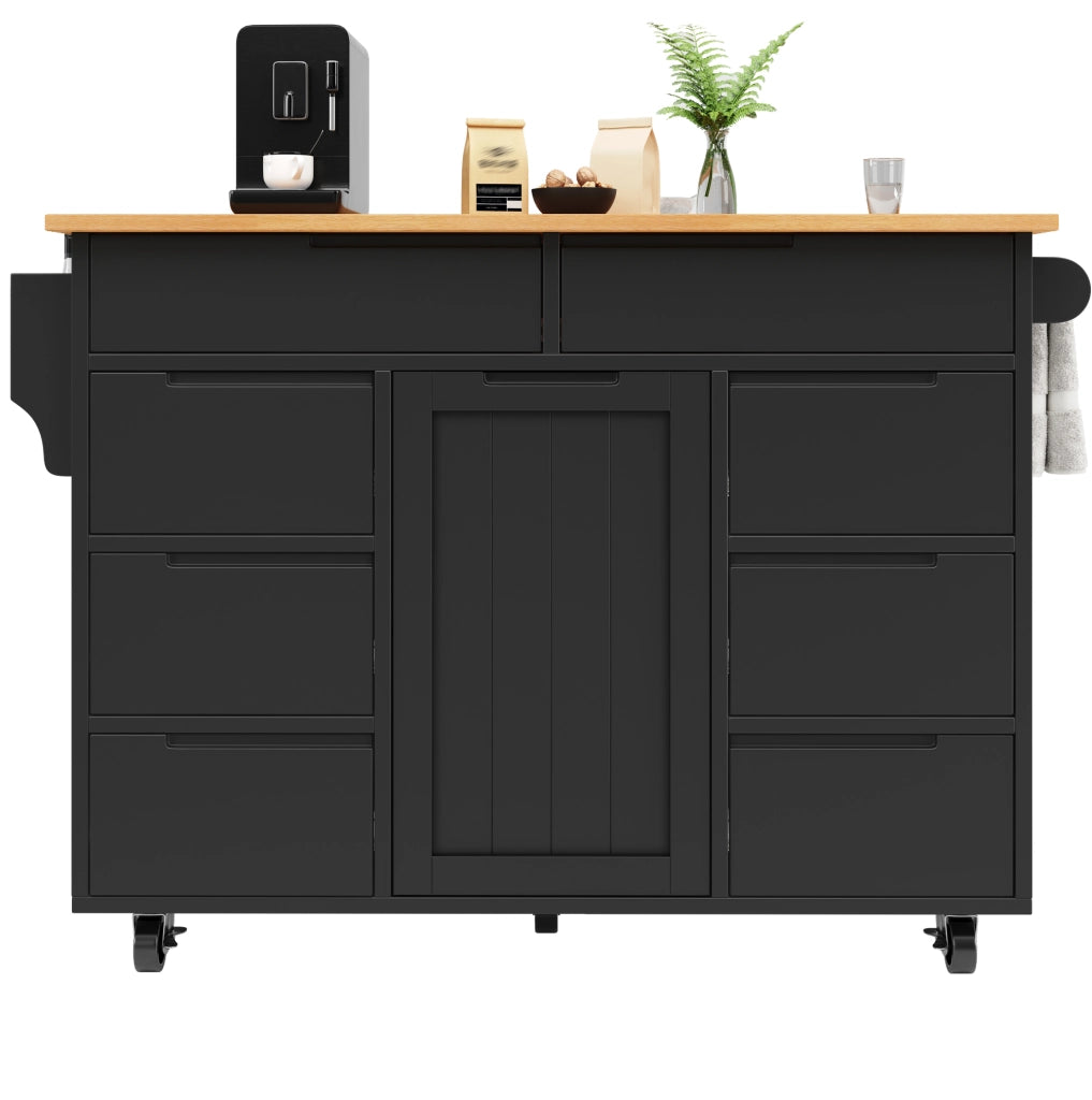 Isola da cucina 122x74.5x91.5 cm pieghevole; 8 cassetti; MDF nero