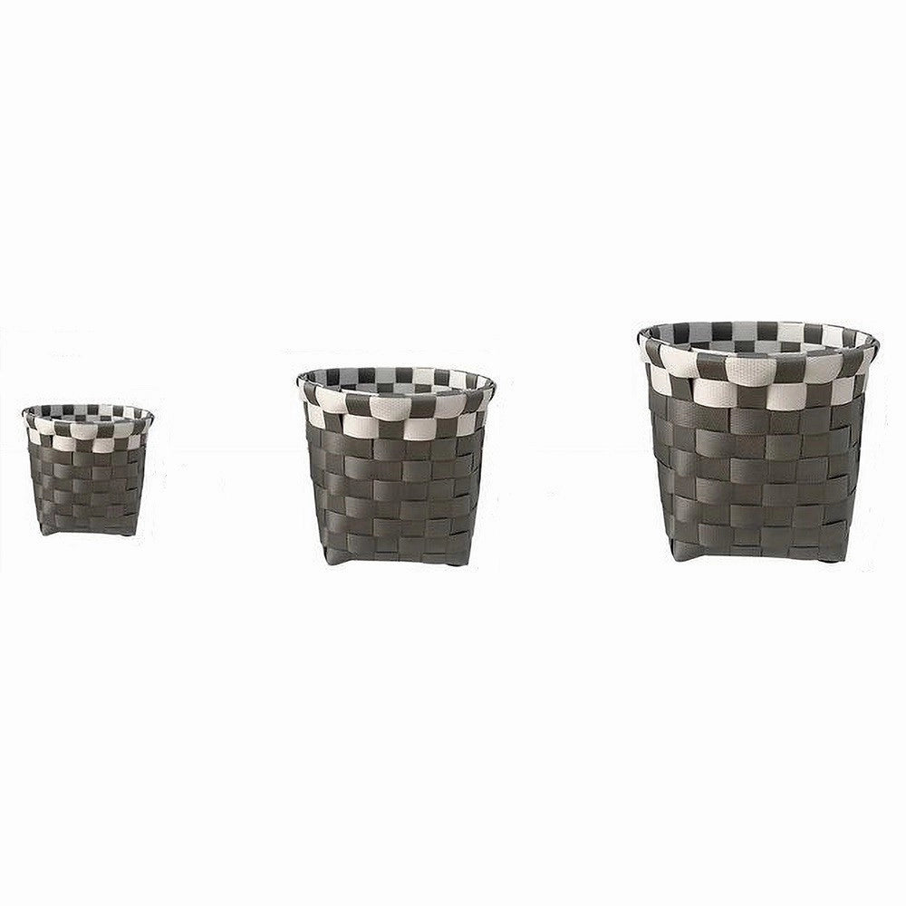 Trade Shop - Set 3 Cestini Porta Oggetti Organizer Tessuto Bagno Rotondi Grigio Bianco 59075 -