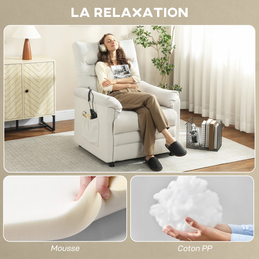 Poltrona relax elettrica massaggiante e riscaldante reclinabile con poggiapiedi ¨C Zephmum ¨C 82x99x106 cm crema