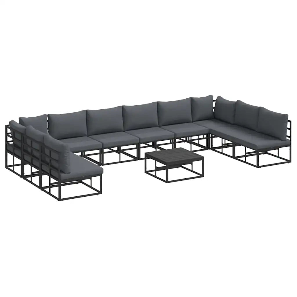 Set Divano da Giardino con cuscino 11 pcs Nero Alluminio
