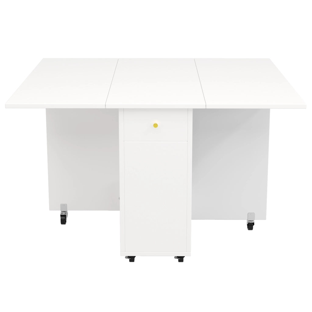 Tavolo da Pranzo Pieghevole con Ruote e 2 Cassetti ¨C MINIMAL ¨C Bianco 120x75x75