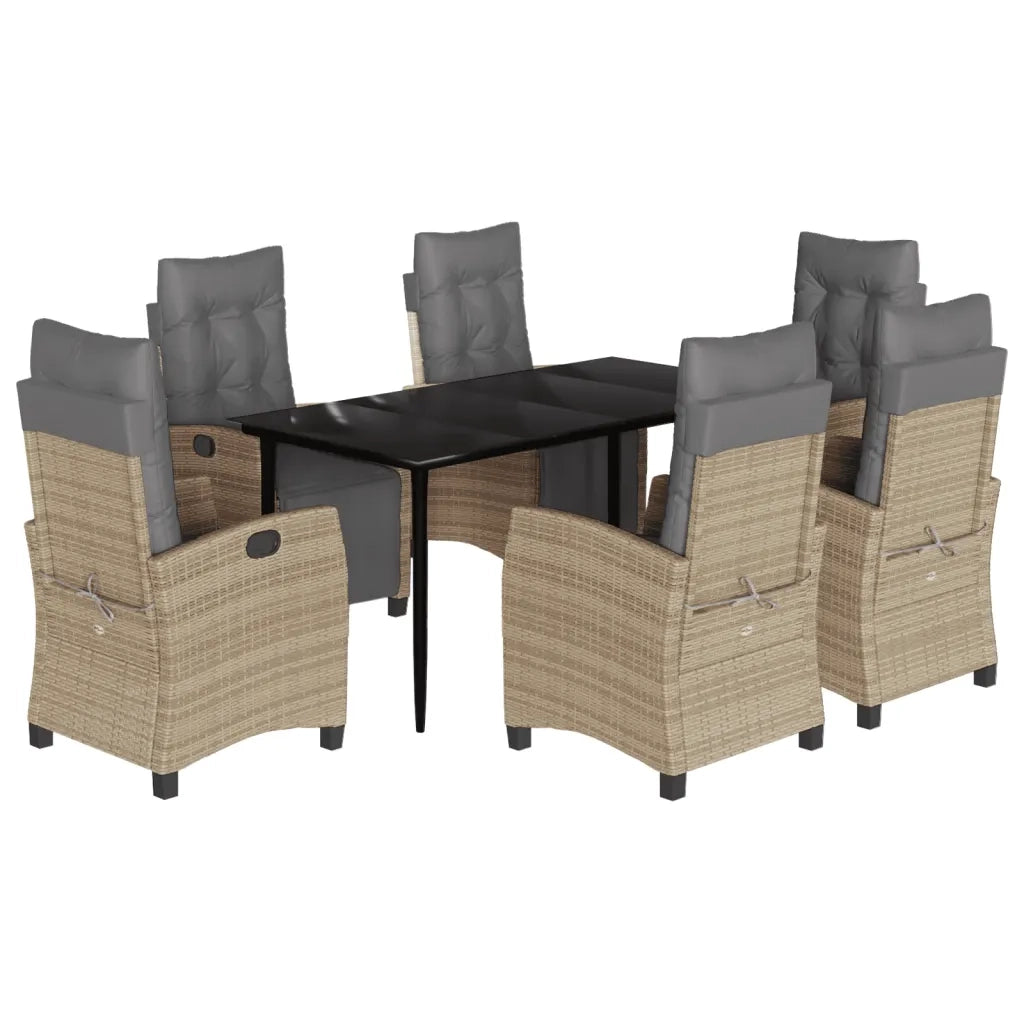 Set Pranzo da Giardino 7 pz con Cuscini Beige Misto Polyrattan