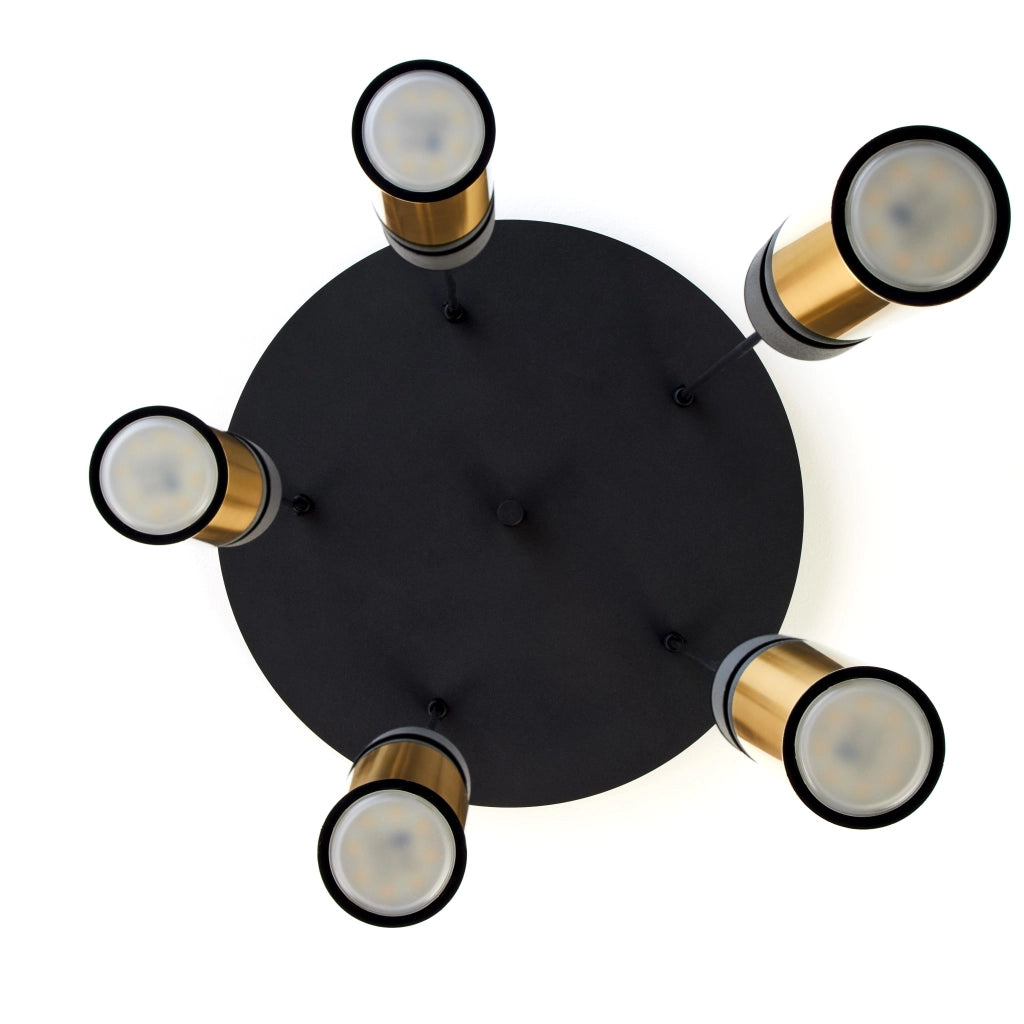 Lampadario moderno tondo Ø37 nero oro 5xGU10 Alas Jupiter