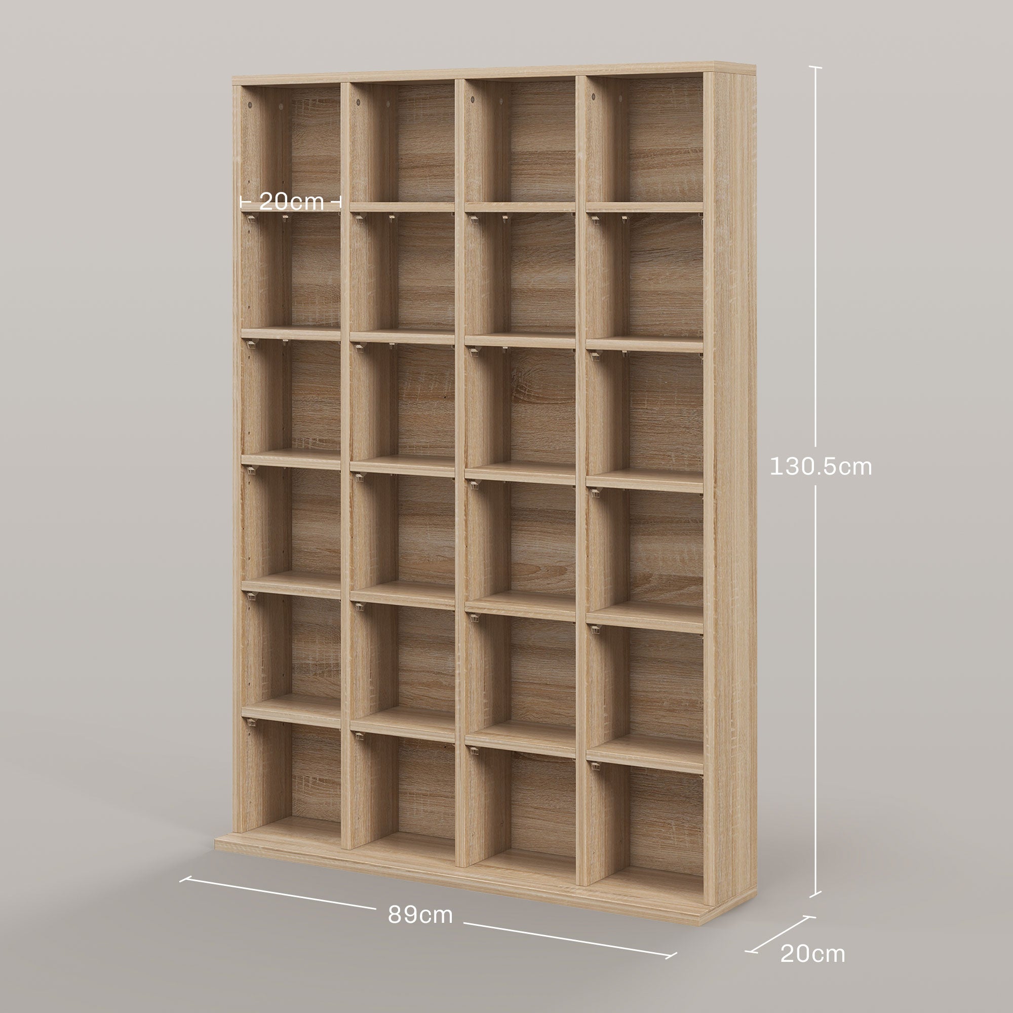Mobile Porta CD 89x20x130.5 cm con Ripiani Regolabili per 456 CD o 336 DVD 24 Scomparti in Legno