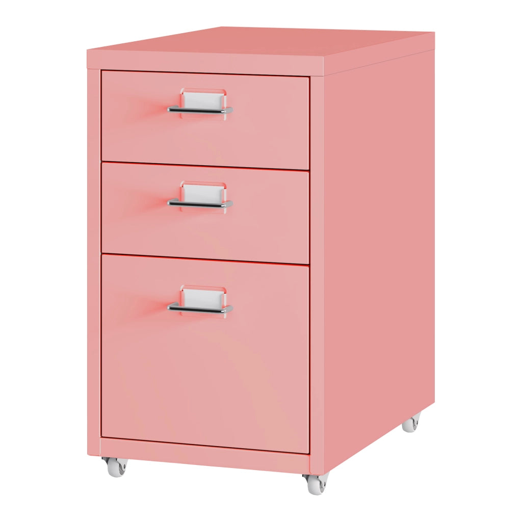 Cassettiera Kökar in Acciaio Mobile Archivio con 3 Cassetti e Rotelle - Rosa [en.casa]
