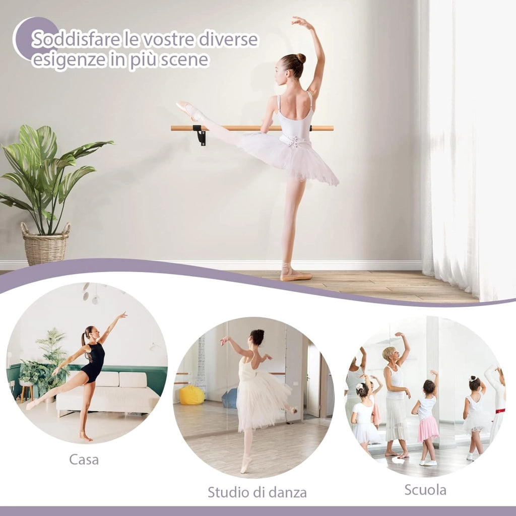 Sbarra Danza Classica da Parete, Barra per Balletto Singola, Idelae per Yoga, Stretching, Allenamento e Pose di Balletto, 120 x 15,5 x 31 cm