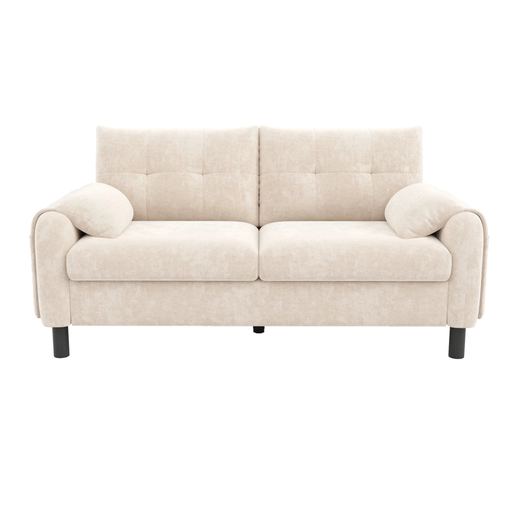Divano a 2 posti modulare in chenille beige con tasche laterali e 2 cuscini 158 × 80 × 88.5 cm