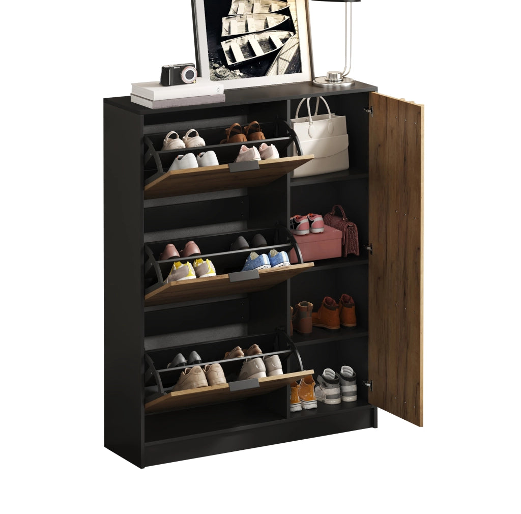 Scarpiera in MDF 100x30x130 cm, naturale e nero