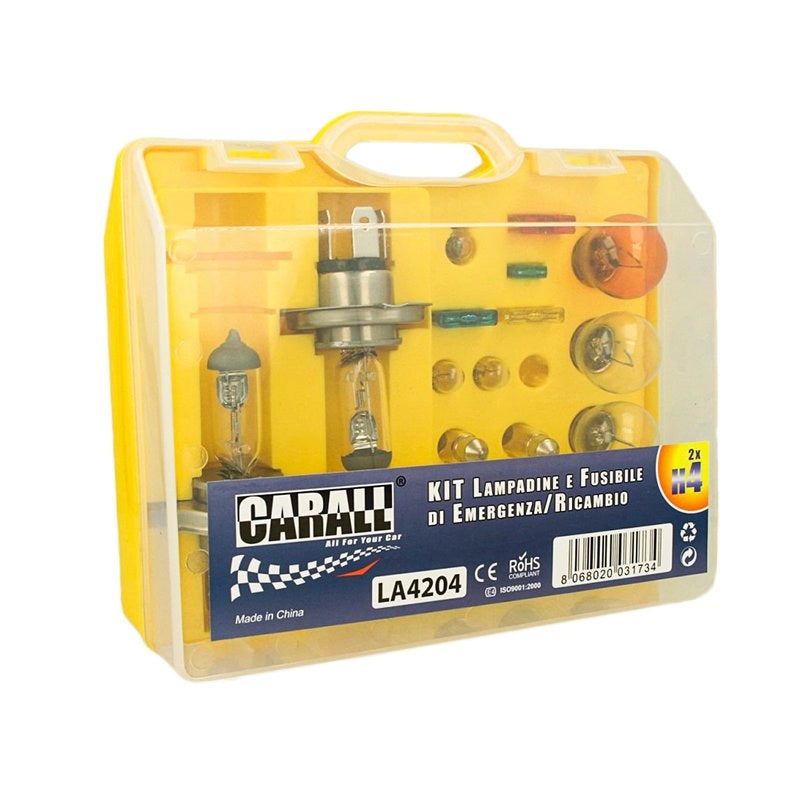 Kit Lampade Ricambio Emergenza Alogena Auto Bulbset 2X H4 12V 4 Fusibile (17 pz)