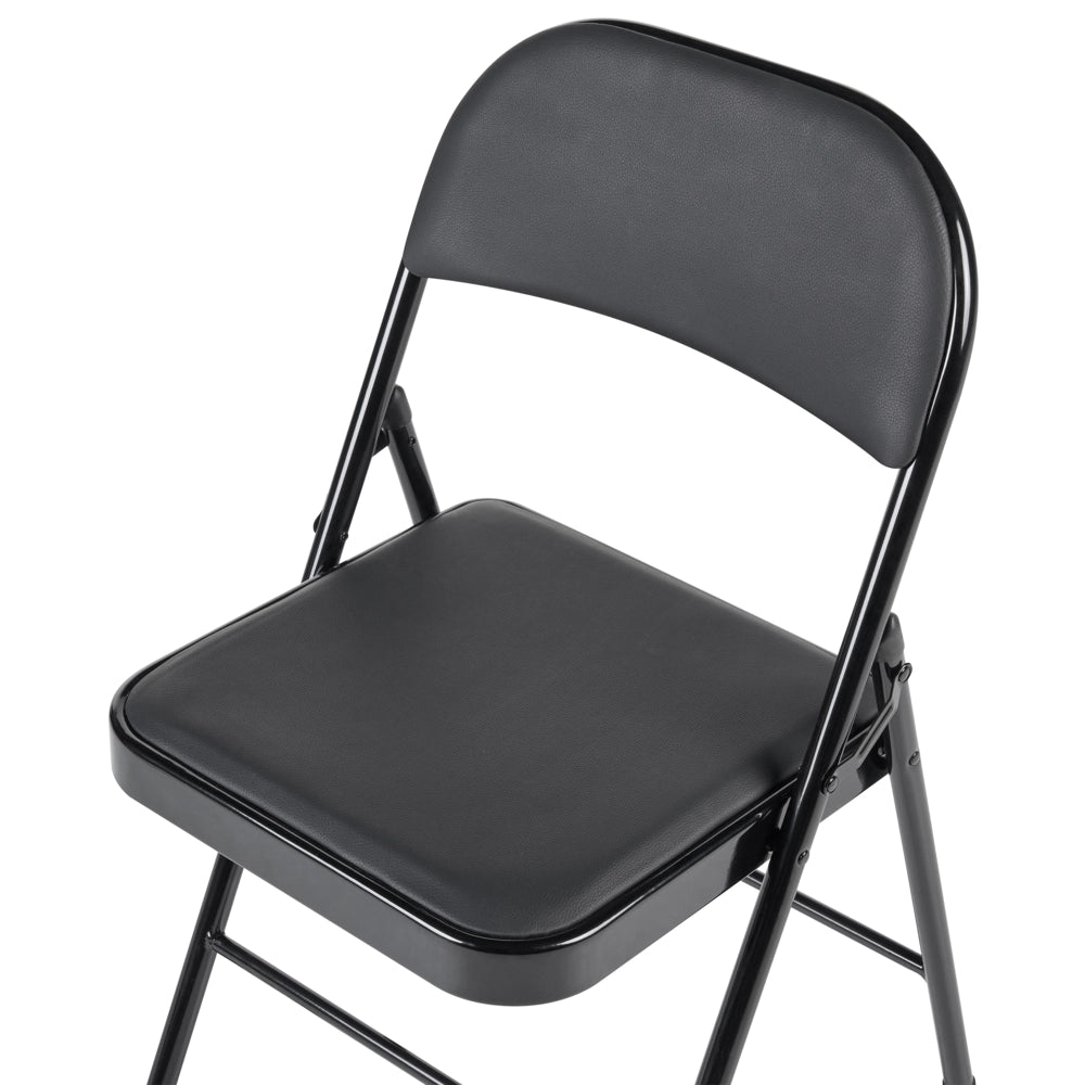 Set di 4 sedie pieghevoli con struttura in metallo nero e seduta e schienale imbottiti in tessuto PU sedute ribaltabili