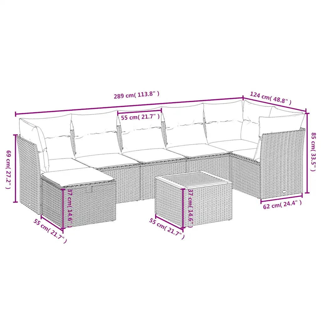 Set Divano da Giardino 8 pz con Cuscini Grigio in Polyrattan