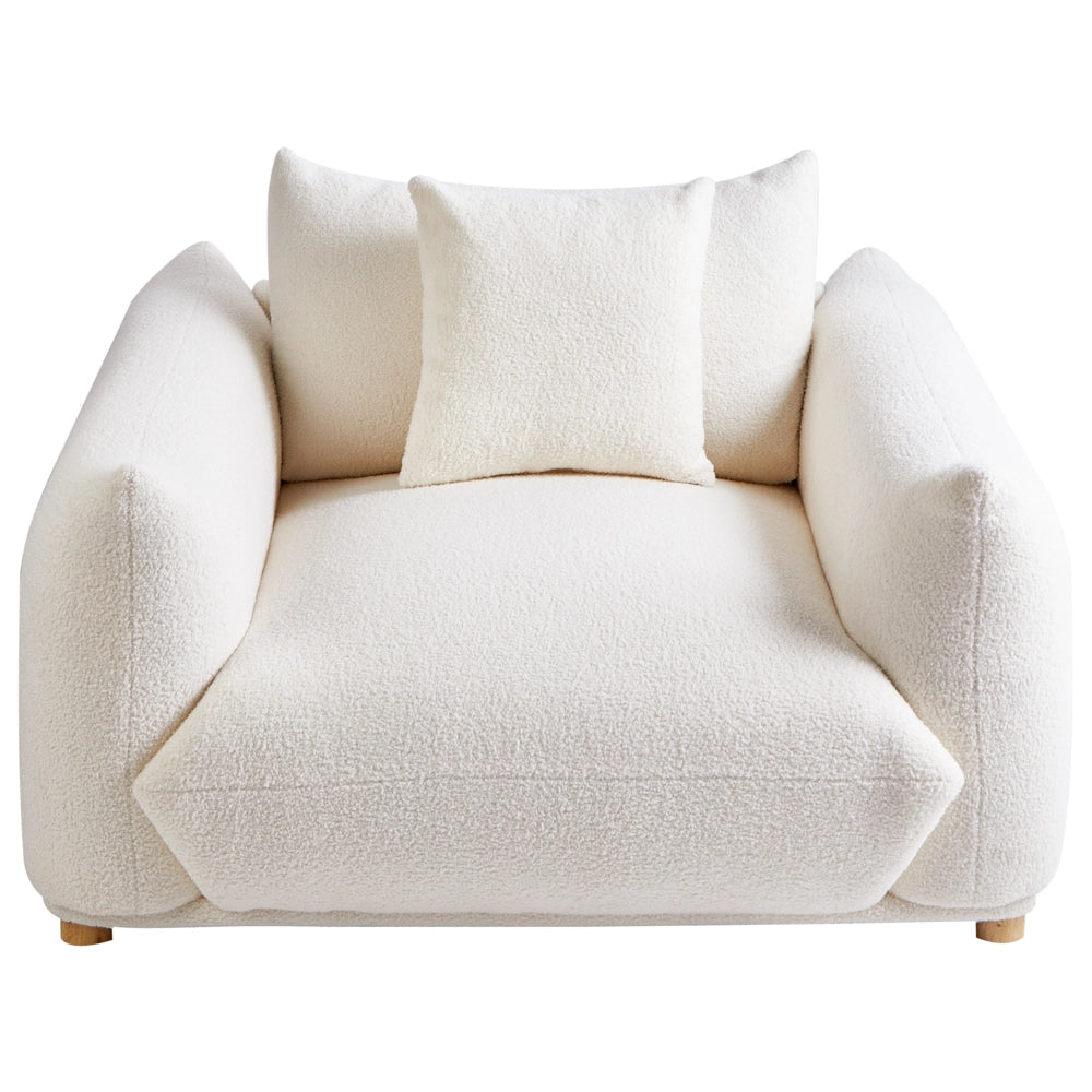 Poltrona Tessuto bouclè bianco sporco Gambe di legno morbide Stile moderno arredamento scandinavo