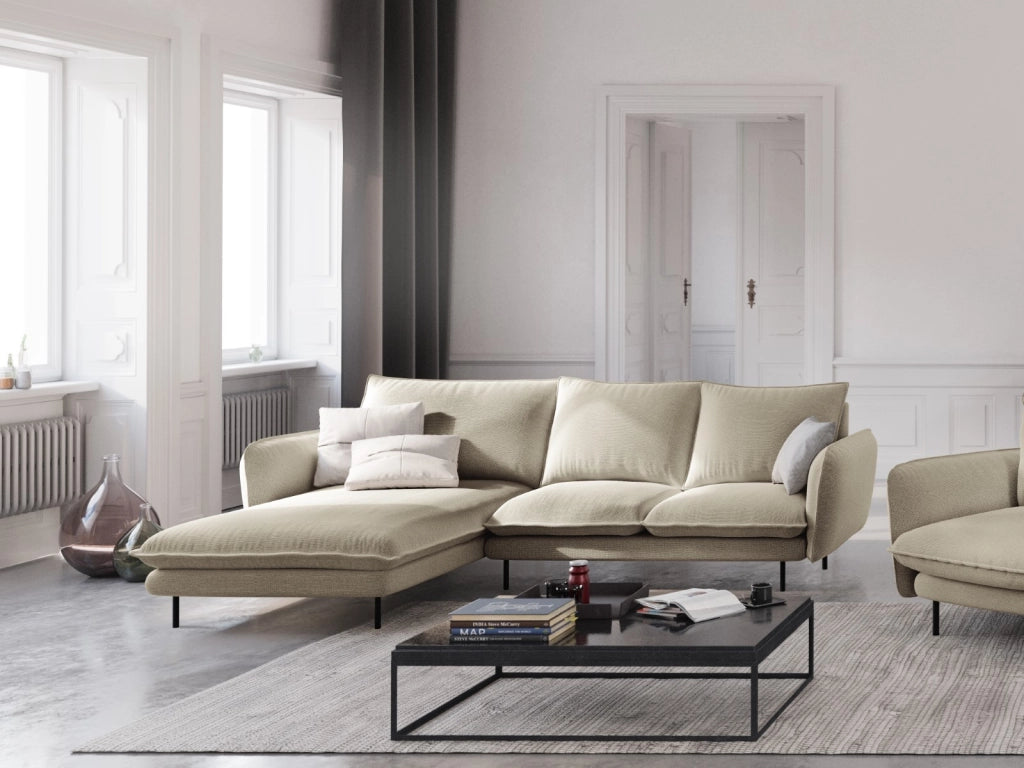 Cosmopolitan Design - Divano angolare sinistro "Vienna" 5 posti in tessuto strutturato beige 