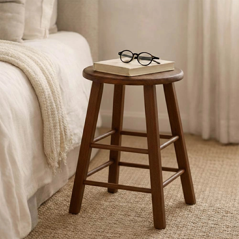 Sgabello con seduta rotonda  h 47cm  color noce scuro gamba dritta