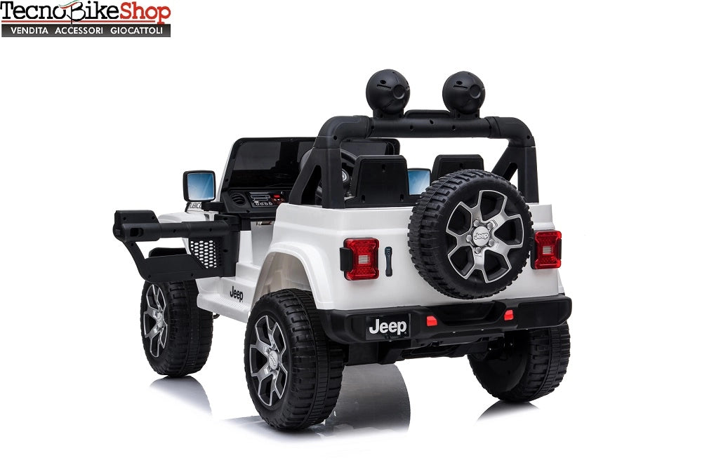 Auto Macchina Elettrica per Bambini JEEP FIAT Wrangler RUBICON 12V 2 Posti  con Mp3 - Sedile in Pelle - Bianco