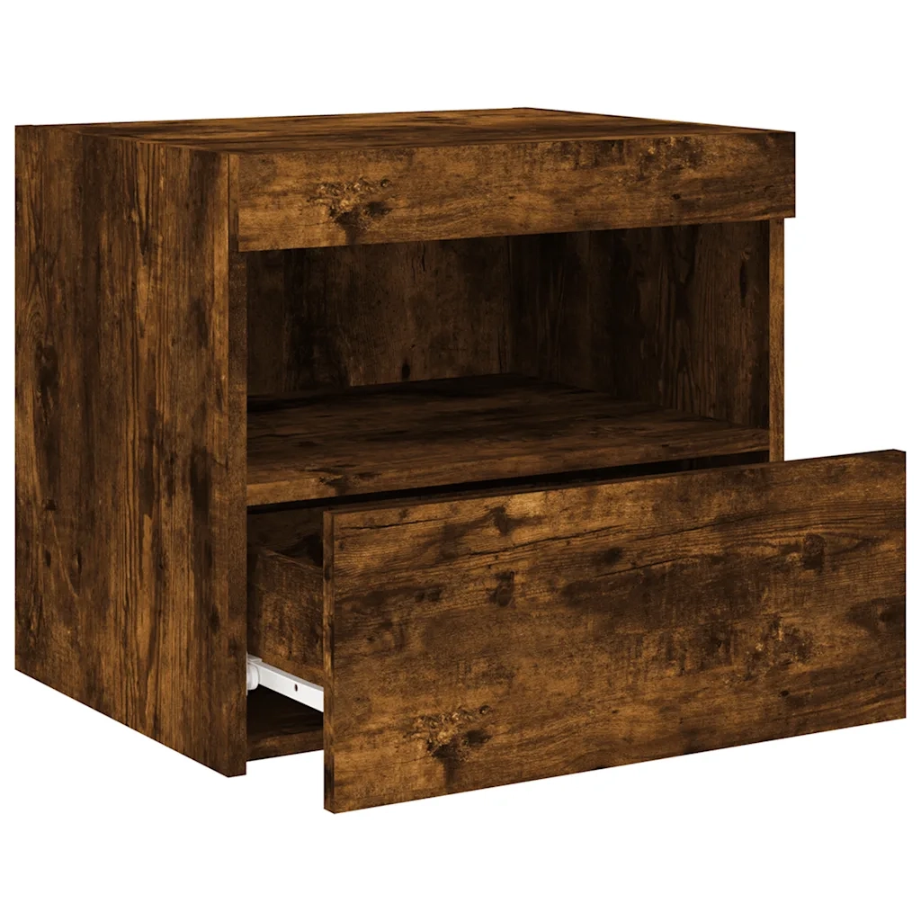 Comodino con Luci LED-Tavolino da notte Rovere Fumo 50x40x45 cm
