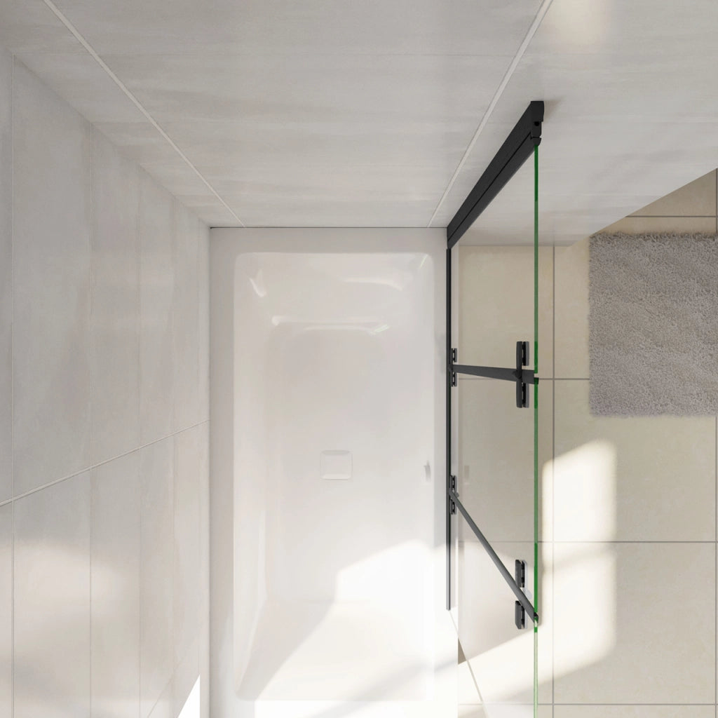 Parete Doccia Per Vasca da Bagno 130x140 cm 3 Ante Movibili Pieghevoli a Libro in Vetro Temperato 6 mm Trasparente Anticalcare Telaio Nero Opaco