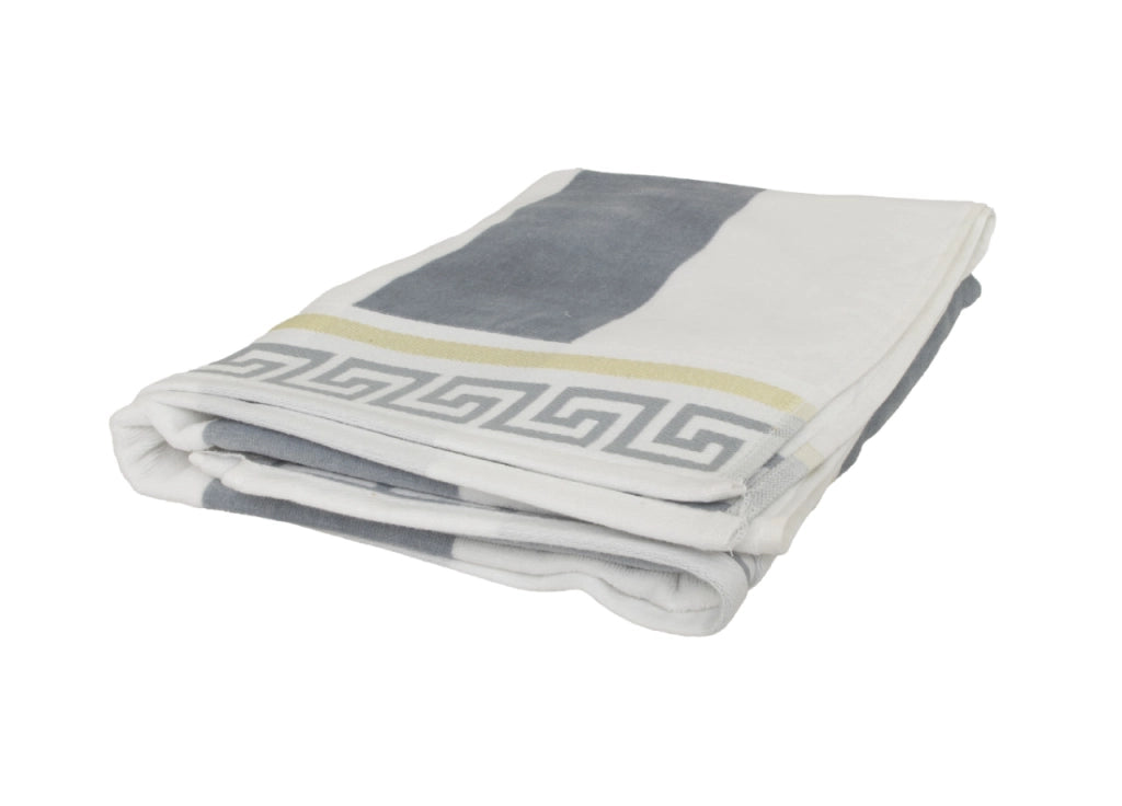 Telo Mare Jacquard Spugna Asciugamano Spiaggia Disegno Greca - Telo Mare - Grigio