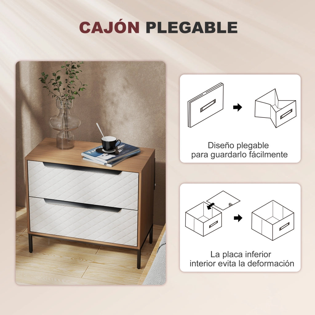 Cassettiera 2 Cassetti Tessuto Frontale Diamante ¨C Xylo ¨C Naturale e Bianco