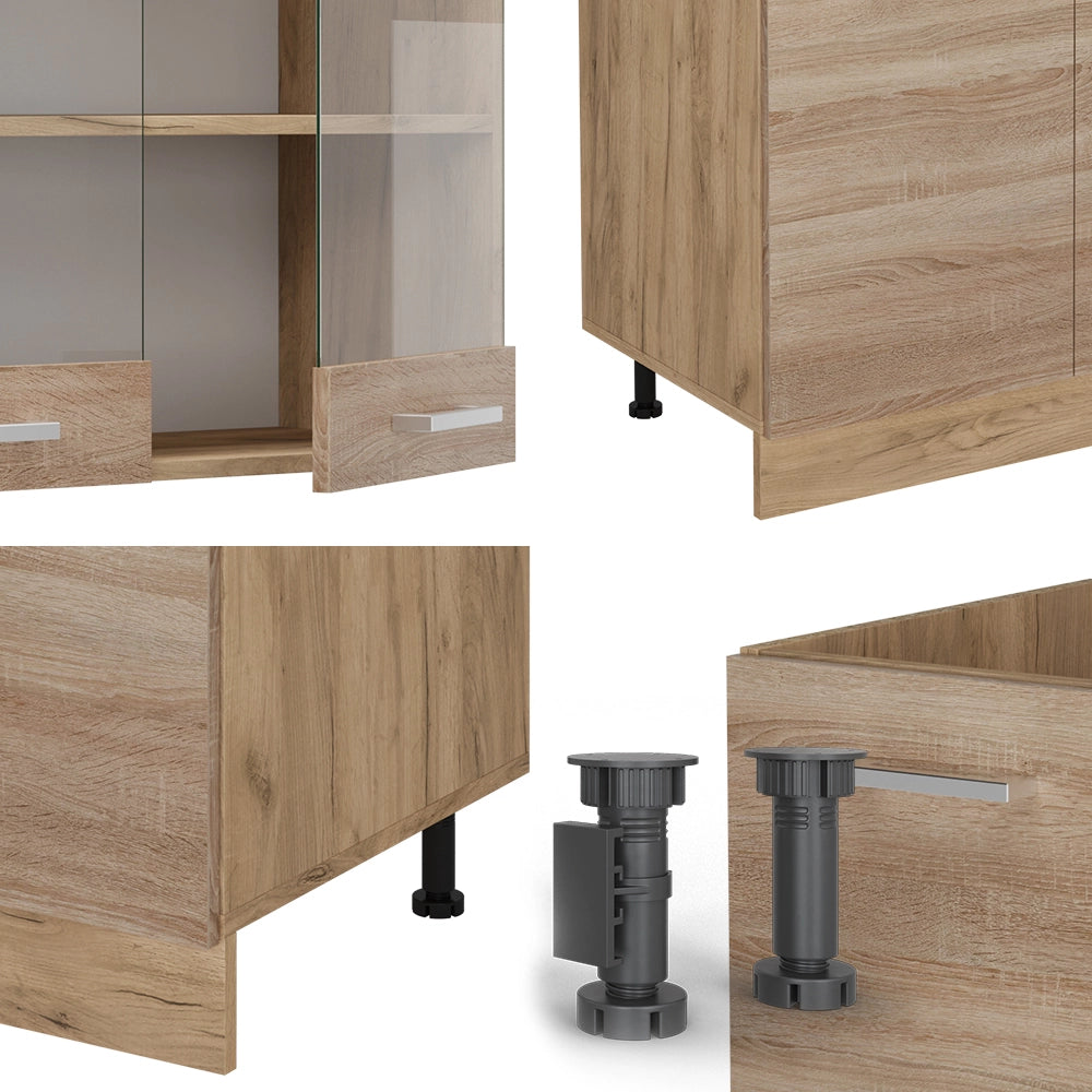Cucina componibile R-Line Sonoma/Rovere dorato 300 cm con armadio alto, PL Marmo Vicco