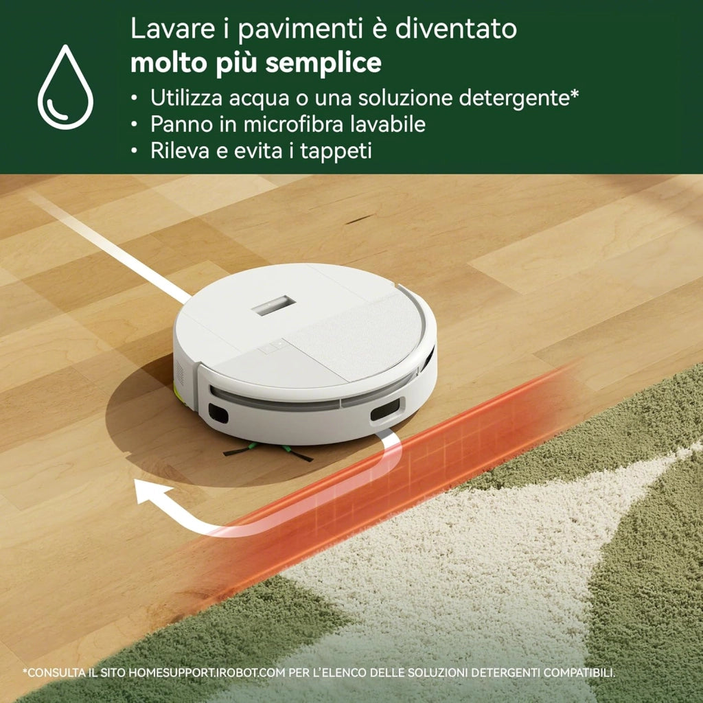 iRobot Roomba 205 DustCompactor Combo, Robot Aspirapolvere Lavapavimenti, Senza Sacchetto, Raccoglie e Compatta la Polvere, Navigazione LiDAR, Rileva Tappeti/Moquette, Controllo tramite App, Bianco